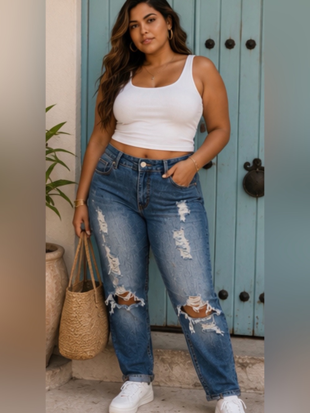 Distressed High Rise Skinny Jeans – Size 15/16